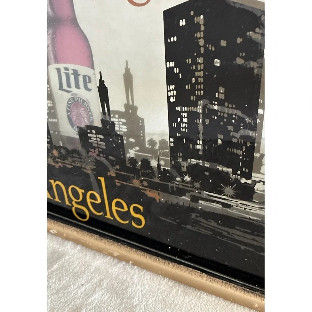 Miller Lite Sign Bright Lite Big City Los Angeles Skyline 3D Bar Pub Vtg*flaws